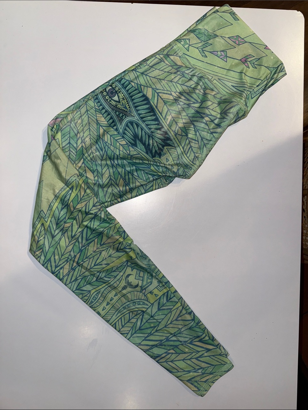 Teeki Green Patterned Leggings - Leaf & Geometric Print